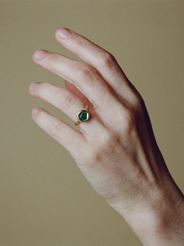 One of a Kind Round Emerald Ring