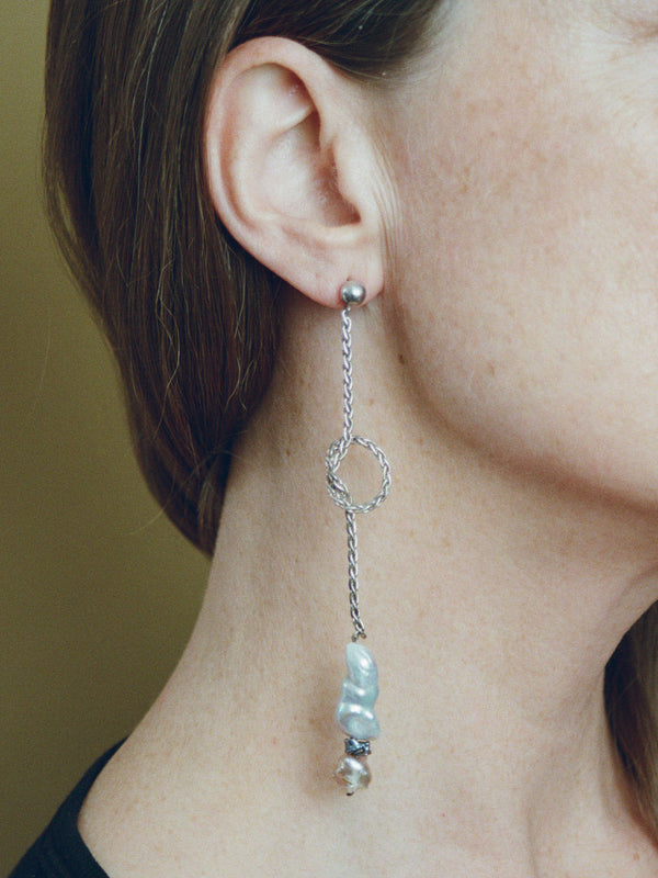 One of a kind Pearl and Wheat Chain Earrings
