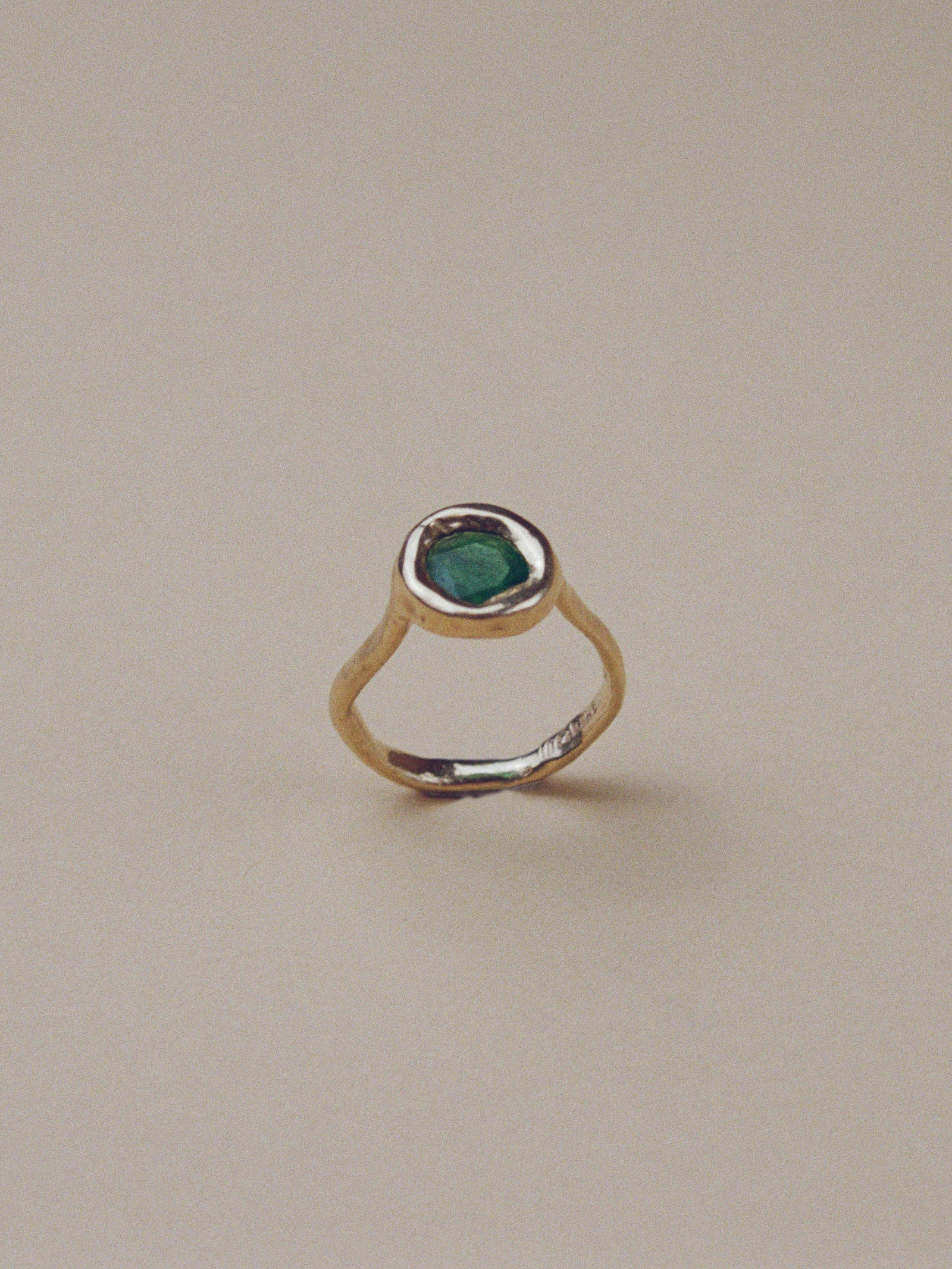 One of a Kind Round Emerald Ring