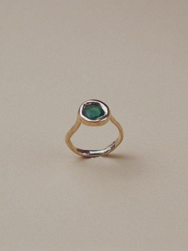 One of a Kind Round Emerald Ring