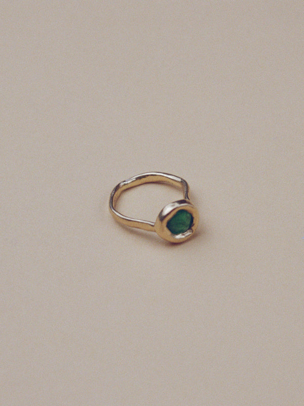 One of a Kind Round Emerald Ring