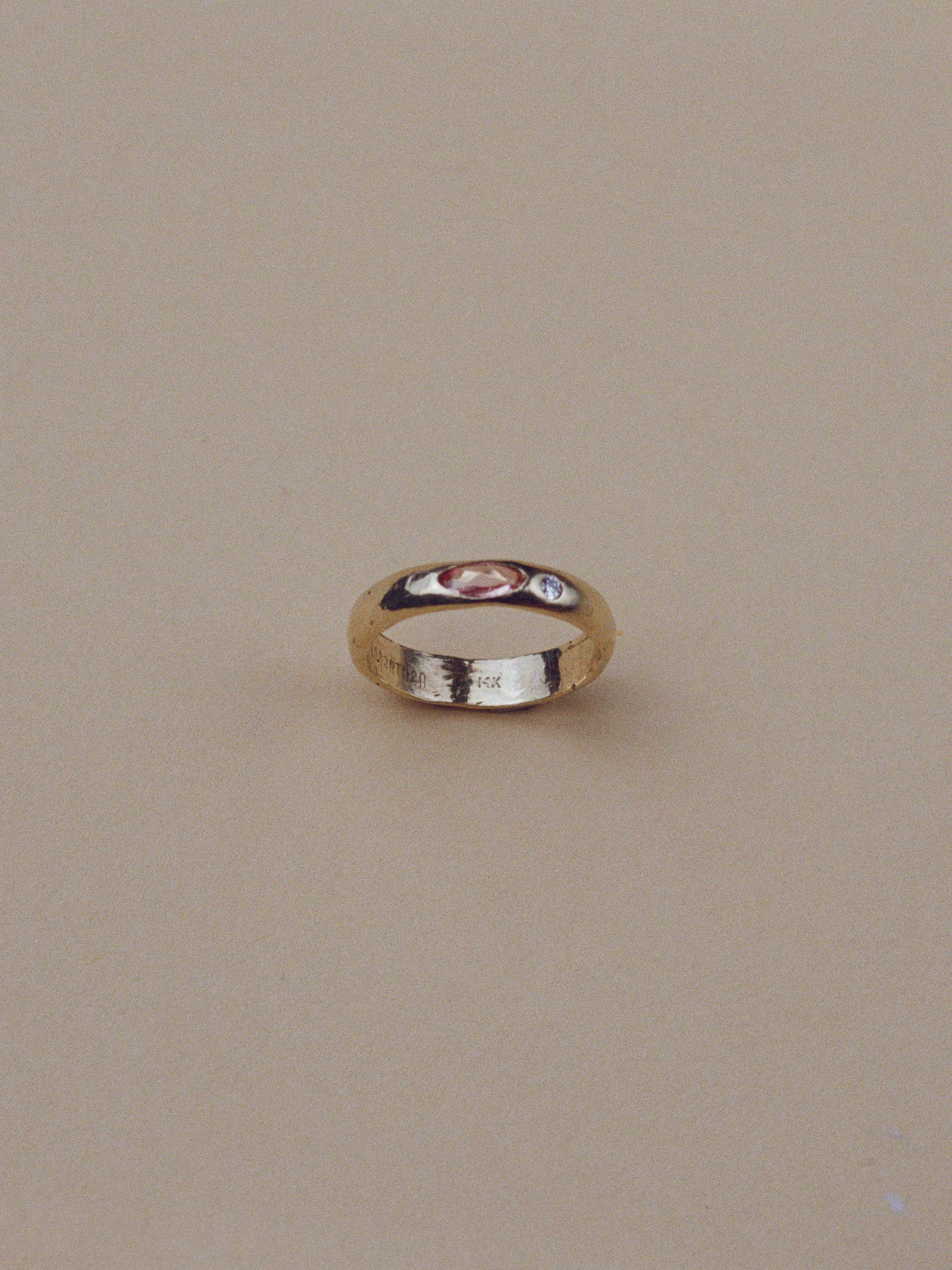 One of a Kind Peach Sapphire Diamond Ring