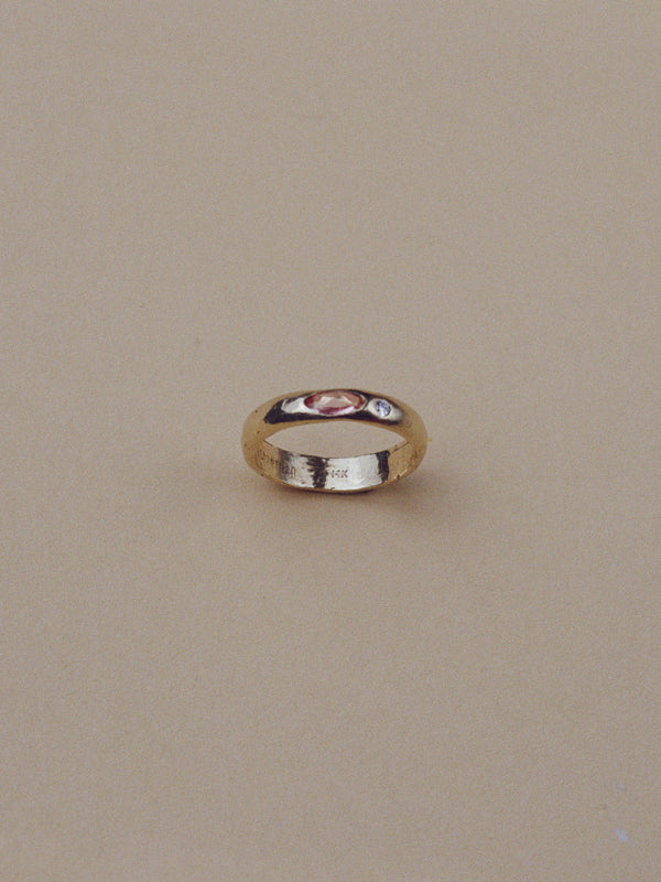 One of a Kind Peach Sapphire Diamond Ring