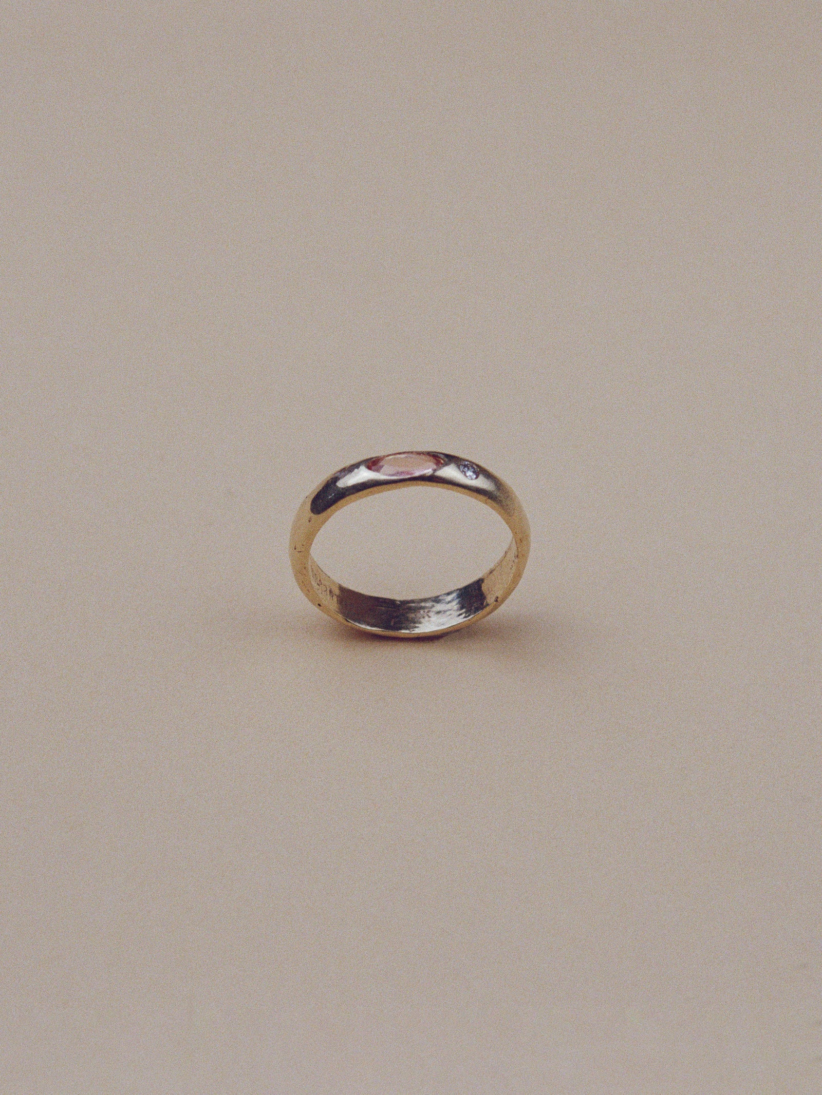 One of a Kind Peach Sapphire Diamond Ring