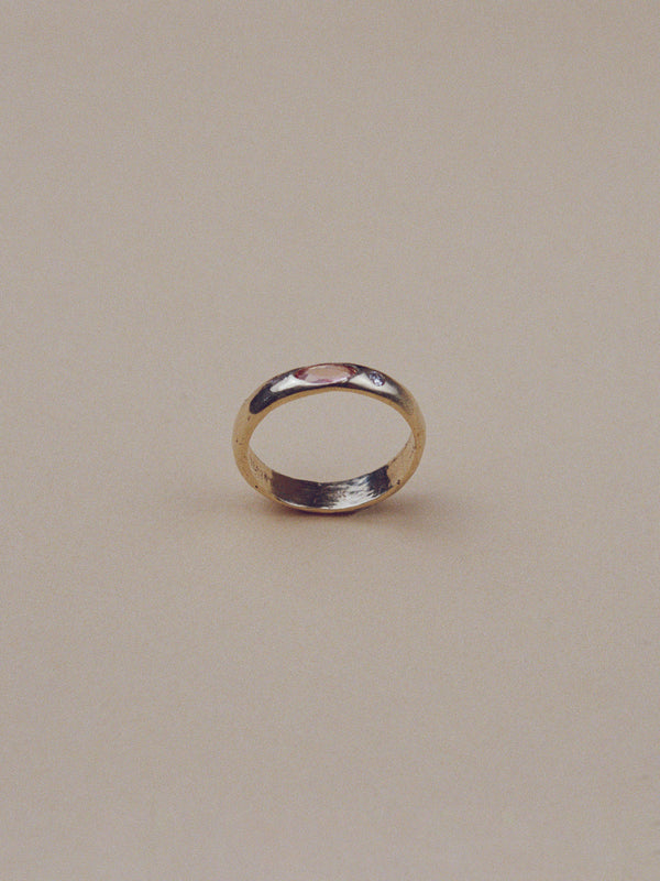 One of a Kind Peach Sapphire Diamond Ring