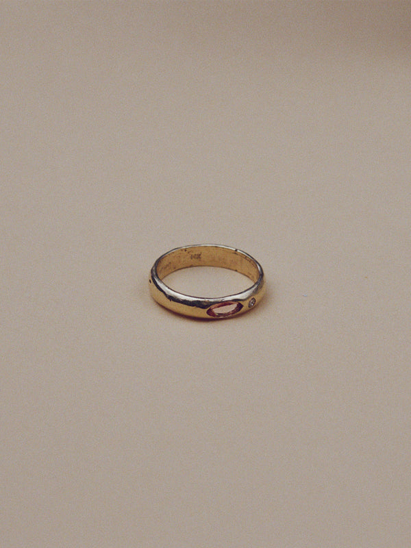 One of a Kind Peach Sapphire Diamond Ring