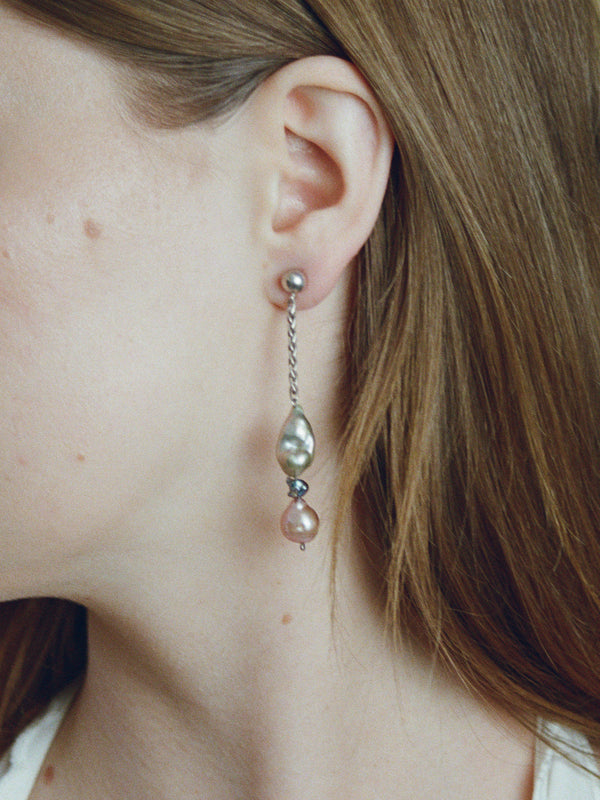 One of a kind Pearl and Wheat Chain Earrings