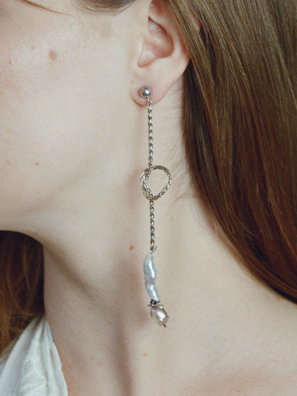 One of a kind Pearl and Wheat Chain Earrings