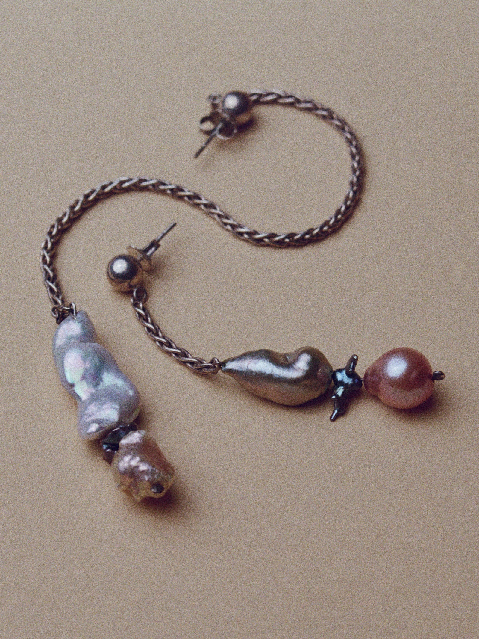One of a kind Pearl and Wheat Chain Earrings
