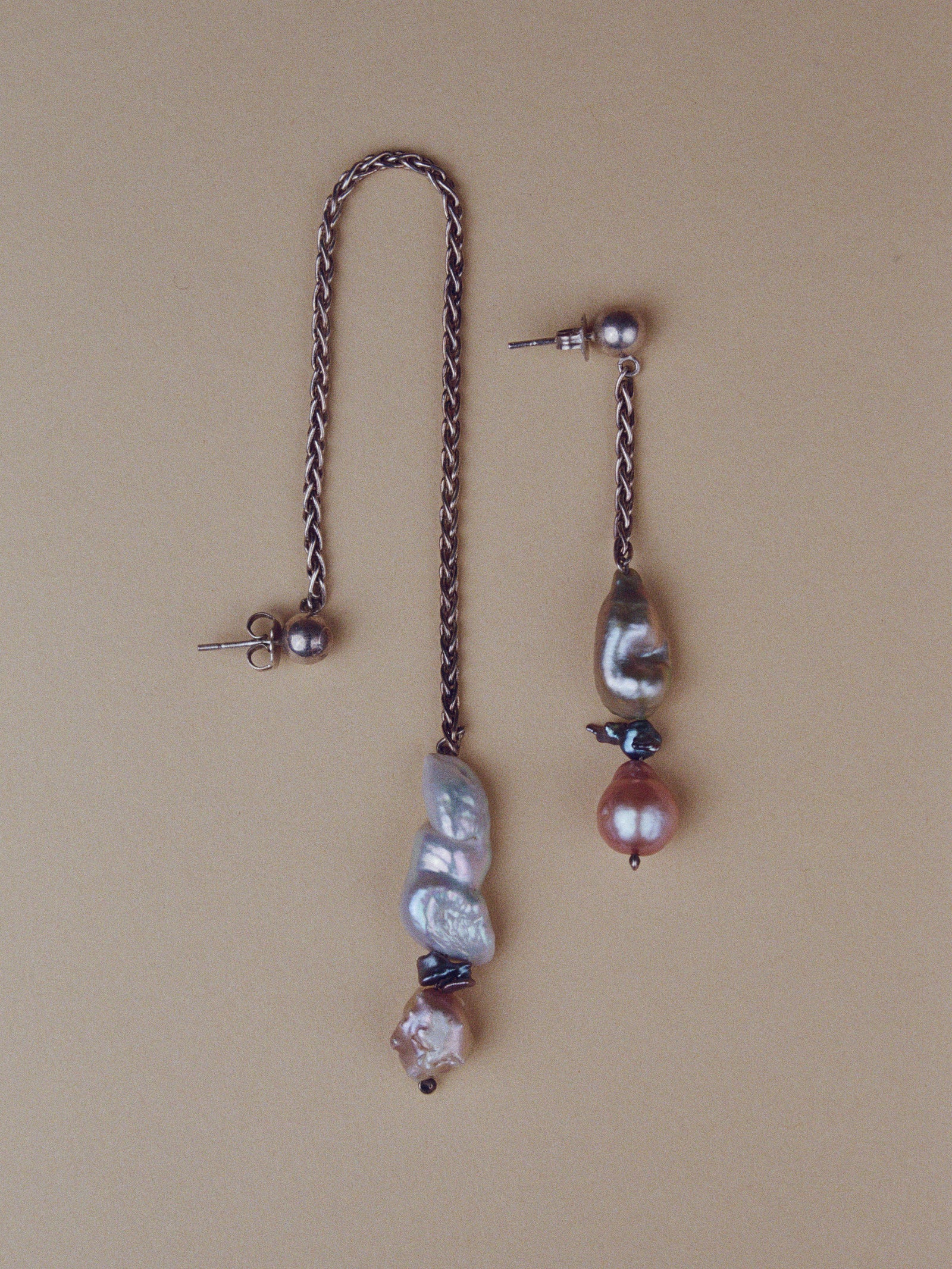 One of a kind Pearl and Wheat Chain Earrings