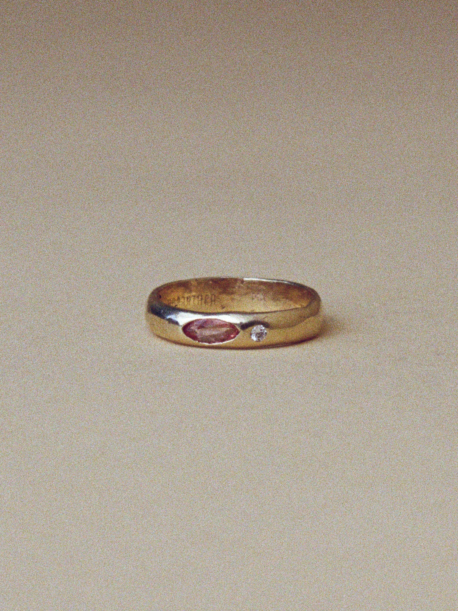 One of a Kind Peach Sapphire Diamond Ring