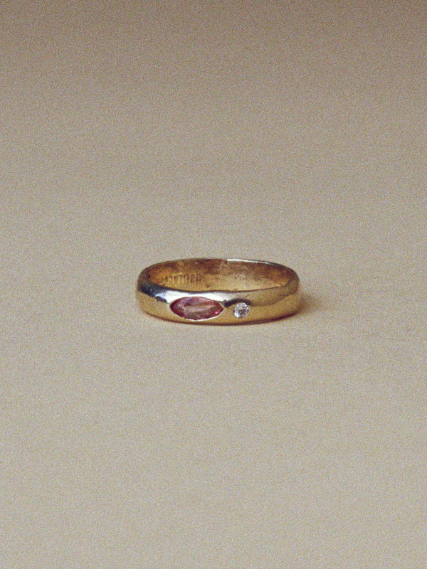 One of a Kind Peach Sapphire Diamond Ring