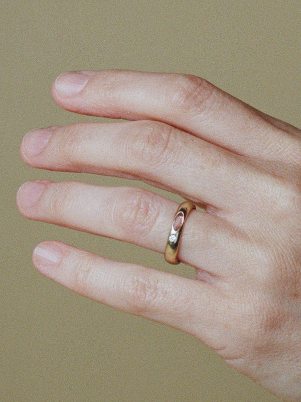 One of a Kind Peach Sapphire Diamond Ring