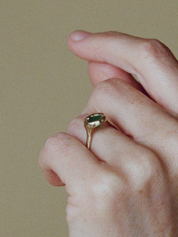 One of a Kind Round Emerald Ring