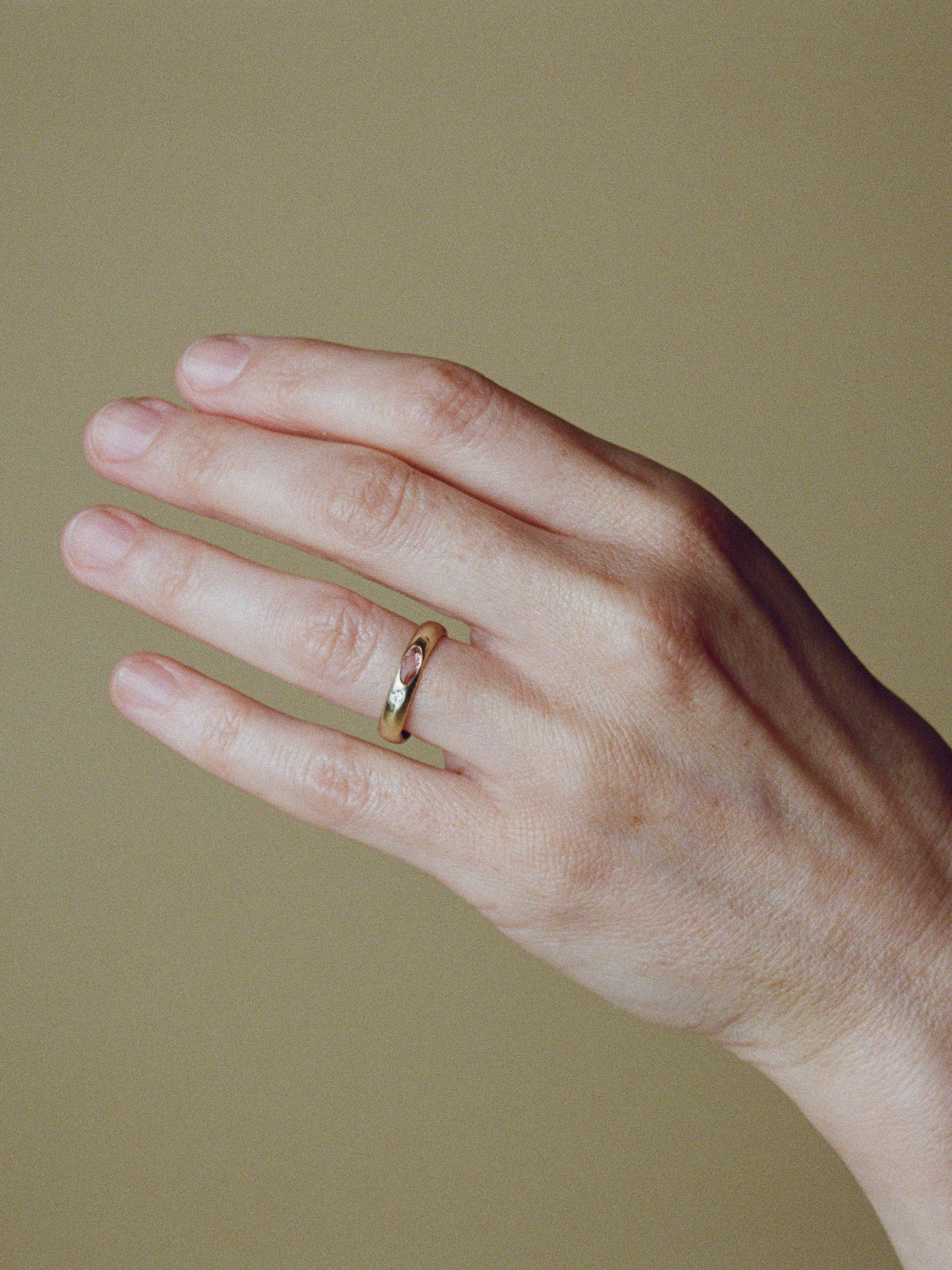 One of a Kind Peach Sapphire Diamond Ring
