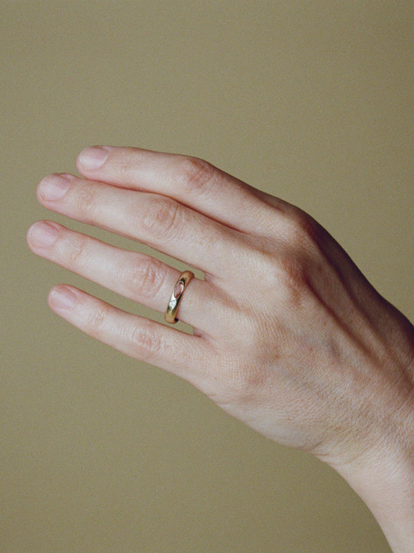One of a Kind Peach Sapphire Diamond Ring